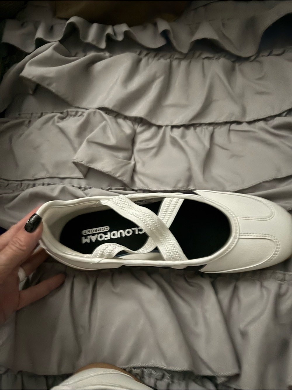 adidas White Slip-On Athletic Mary Jane with Cross Strap
